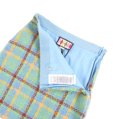 Gucci 706948 Lovelight Tweed Mini Skirt Checked Knee Length Tweed Skirt Multi