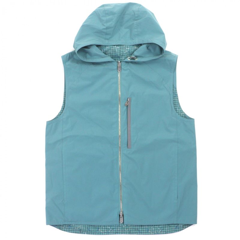 Hermes H Logo Plaid Hooded Double Zip Up Reversible Gilet Vest Green 46 Made In