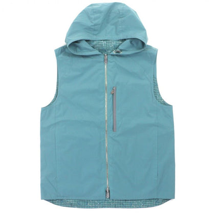 Hermes H Logo Plaid Hooded Double Zip Up Reversible Gilet Vest Green 46 Made In