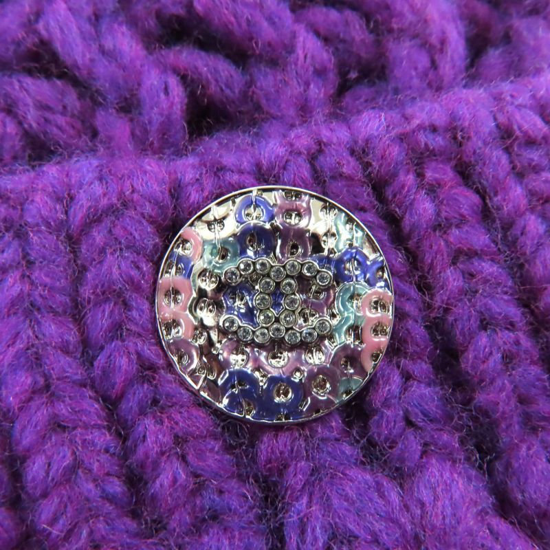 Chanel P72880 Coco Mark Button Wool Bermuda Half Pants Purple 34 Made In Italy