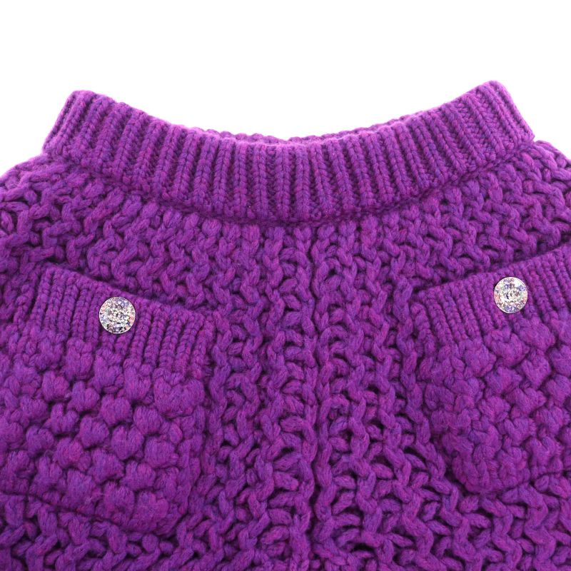 Chanel P72880 Coco Mark Button Wool Bermuda Half Pants Purple 34 Made In Italy