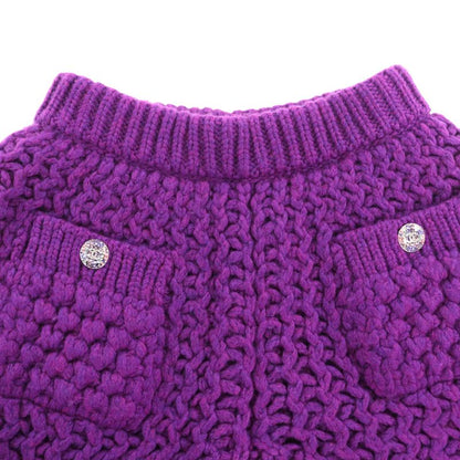 Chanel P72880 Coco Mark Button Wool Bermuda Half Pants Purple 34 Made In Italy