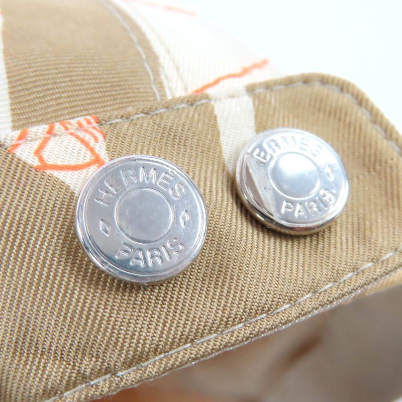 Hermes Davis Jungle Love 100% Silk Cap Hat With Serie Button Brown 59 Made In