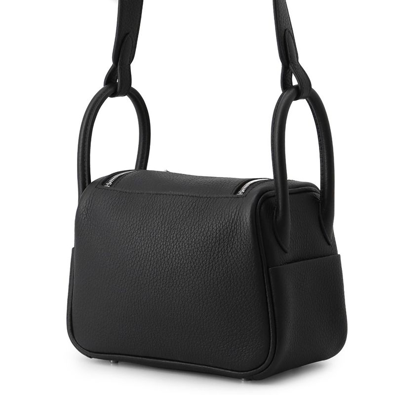 Hermes Lindy Mini Black Silver Taurillon Clemence 2-Way