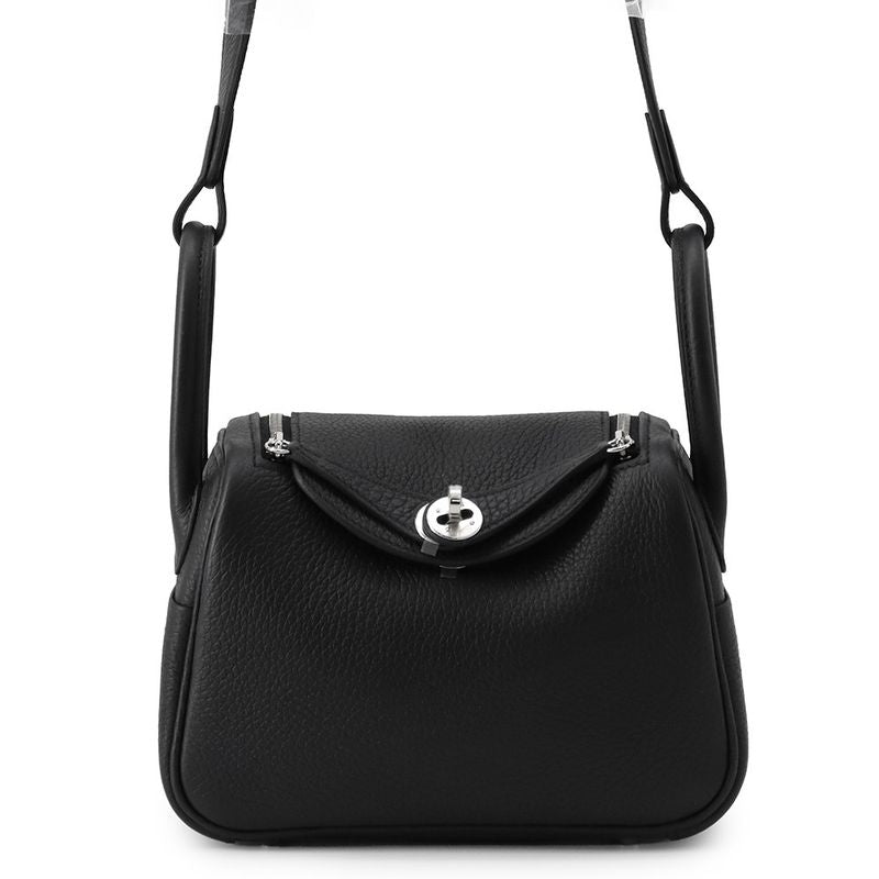 Hermes Lindy Mini Black Silver Taurillon Clemence 2-Way