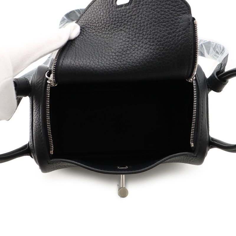 Hermes Lindy Mini Black Silver Taurillon Clemence 2-Way