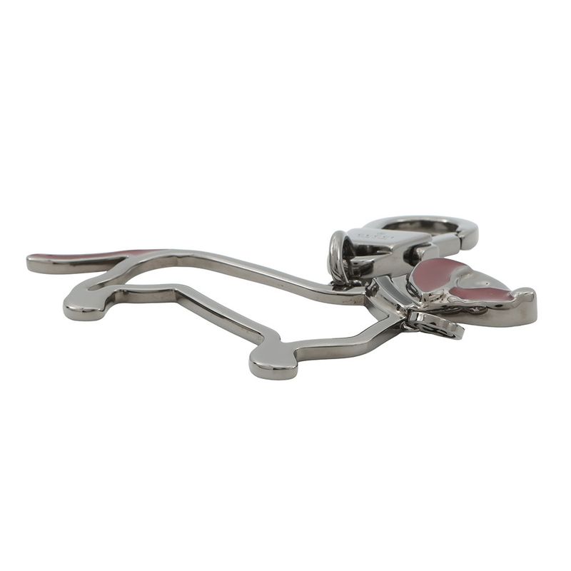 Gucci Key Holder Interlocking Dog Key Chain Metal Charm Black Red