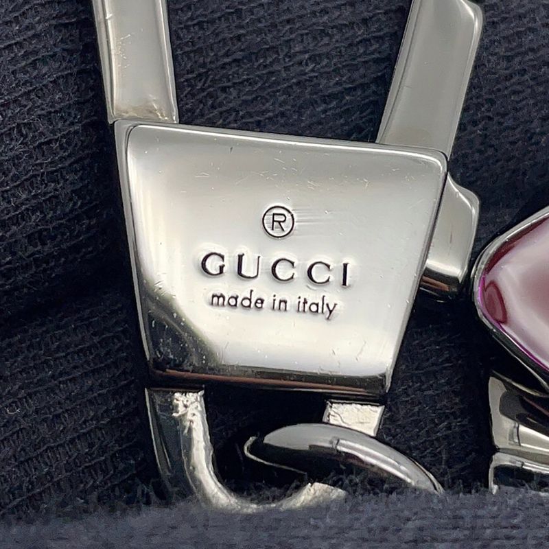 Gucci Key Holder Interlocking Dog Key Chain Metal Charm Black Red
