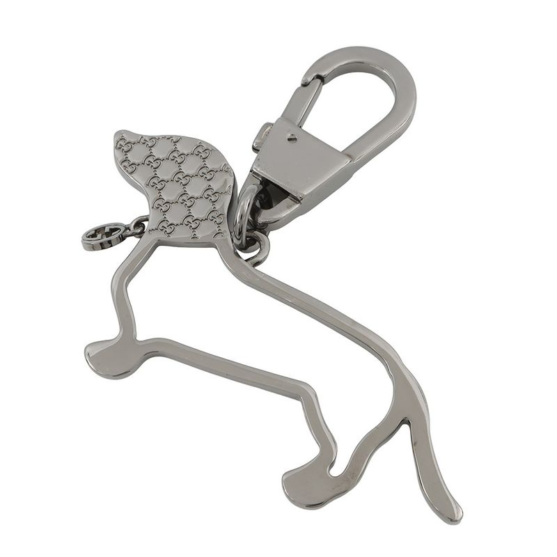 Gucci Key Holder Interlocking Dog Key Chain Metal Charm Black Red