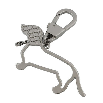 Gucci Key Holder Interlocking Dog Key Chain Metal Charm Black Red