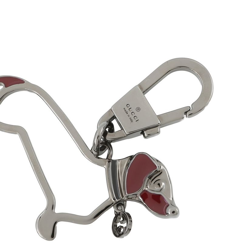 Gucci Key Holder Interlocking Dog Key Chain Metal Charm Black Red
