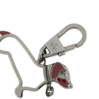Gucci Key Holder Interlocking Dog Key Chain Metal Charm Black Red