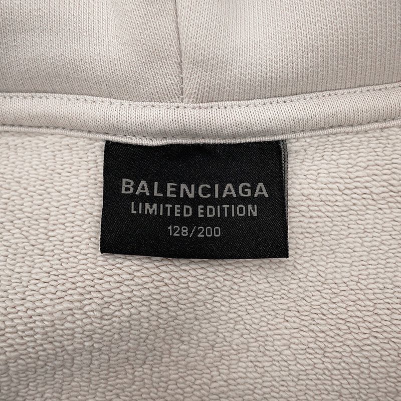 Balenciaga Hoodie Bfrnd Small Zip Up Cotton Light Gray