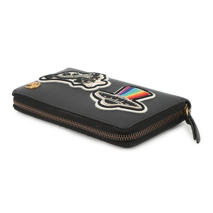 Gucci Wallet GG Marmont Patch Motif Leather Zip Around Black Multicolor