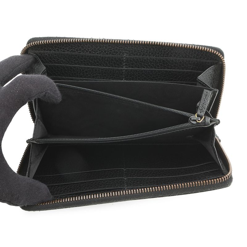 Gucci Wallet GG Marmont Patch Motif Leather Zip Around Black Multicolor
