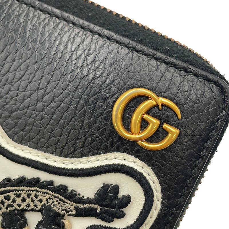 Gucci Wallet GG Marmont Patch Motif Leather Zip Around Black Multicolor