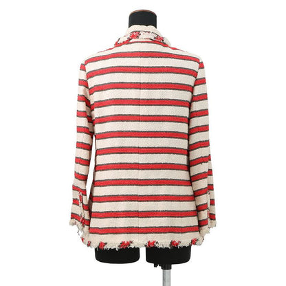 Chanel Jacket Tweed Stripe 42 Ivoryred Brown