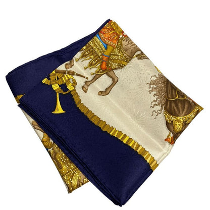 Hermes 90 LES Fetes DU ROI Soleil Celebration Of The Sun King Silk Scarf Navy