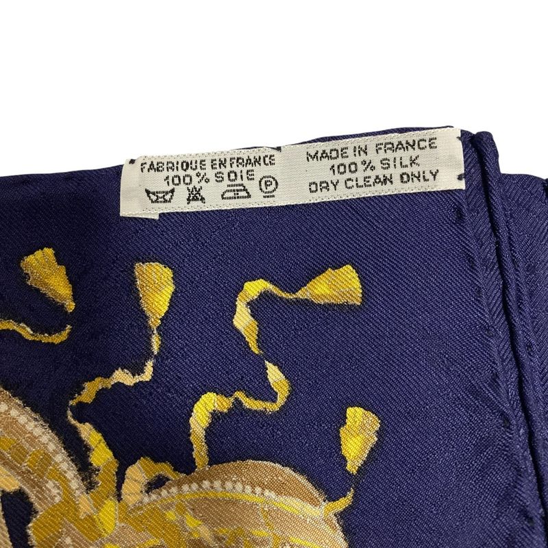 Hermes 90 LES Fetes DU ROI Soleil Celebration Of The Sun King Silk Scarf Navy