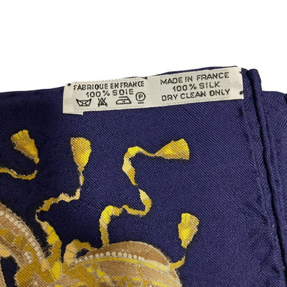 Hermes 90 LES Fetes DU ROI Soleil Celebration Of The Sun King Silk Scarf Navy