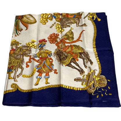 Hermes 90 LES Fetes DU ROI Soleil Celebration Of The Sun King Silk Scarf Navy