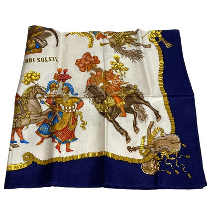 Hermes 90 LES Fetes DU ROI Soleil Celebration Of The Sun King Silk Scarf Navy