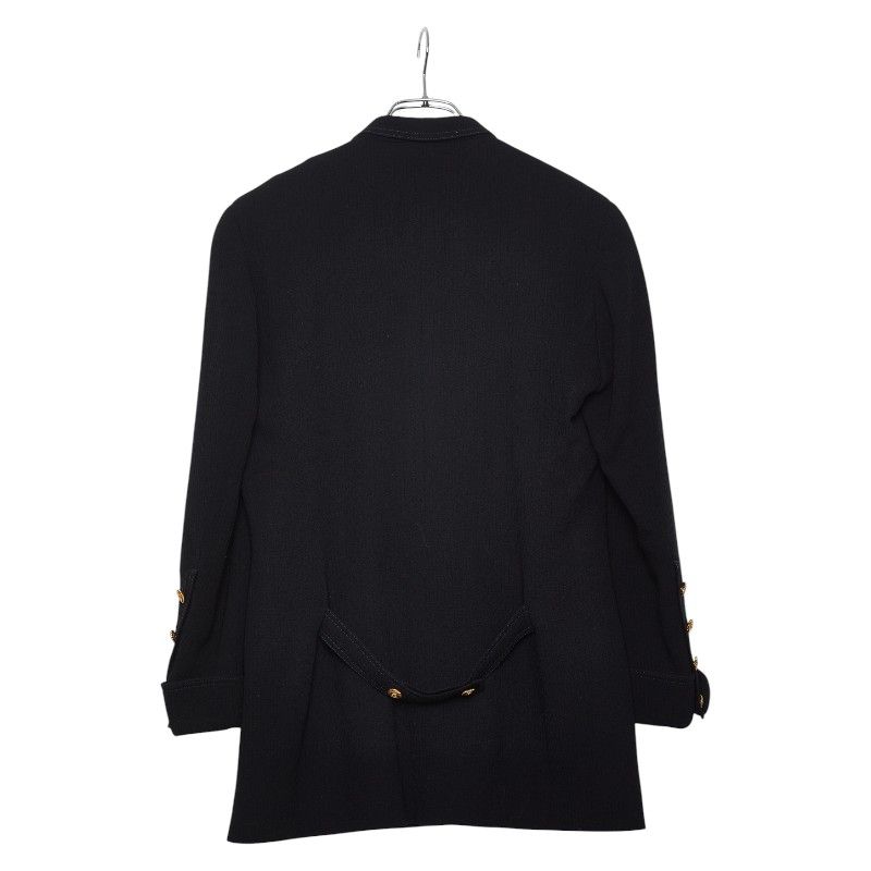 Chanel Coco Mark Gold Button Setup Jacket Skirt Size 38 Black Wool Silk Women's
