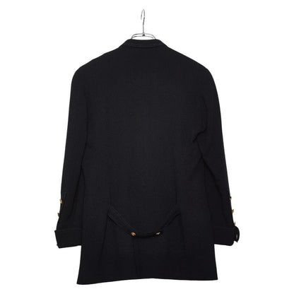 Chanel Coco Mark Gold Button Setup Jacket Skirt Size 38 Black Wool Silk Women's