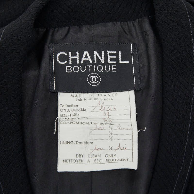 Chanel Coco Mark Gold Button Setup Jacket Skirt Size 38 Black Wool Silk Women's