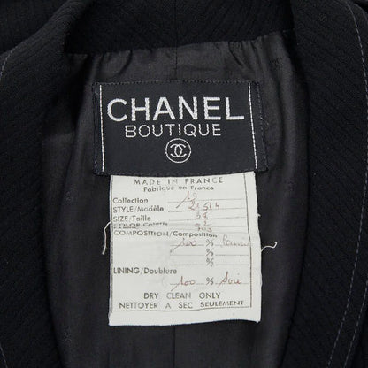 Chanel Coco Mark Gold Button Setup Jacket Skirt Size 38 Black Wool Silk Women's