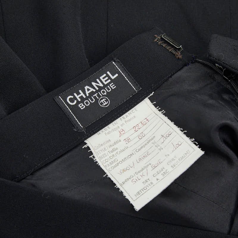 Chanel Coco Mark Gold Button Setup Jacket Skirt Size 38 Black Wool Silk Women's