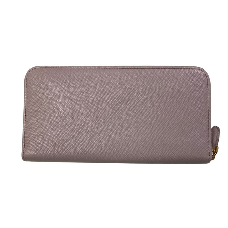 Prada Ribbon Saffiano Leather Round Zipper Long Wallet 1ml506 Pink Ladies Used