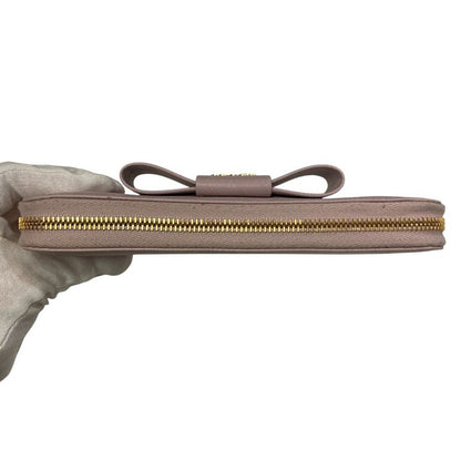 Prada Ribbon Saffiano Leather Round Zipper Long Wallet 1ml506 Pink Ladies Used