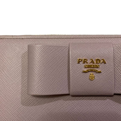 Prada Ribbon Saffiano Leather Round Zipper Long Wallet 1ml506 Pink Ladies Used