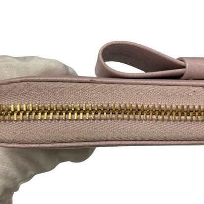 Prada Ribbon Saffiano Leather Round Zipper Long Wallet 1ml506 Pink Ladies Used