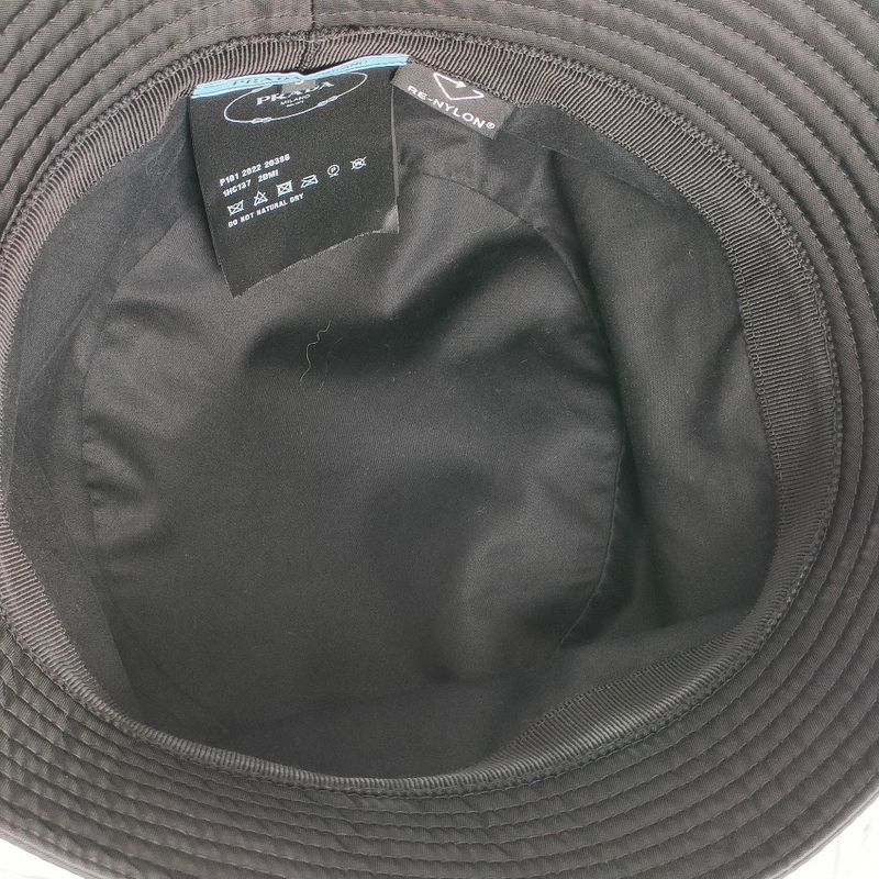 Prada 2022 Triangle Logo Renylon Bucket Hat 1hc137 Size S Black Ladies Used