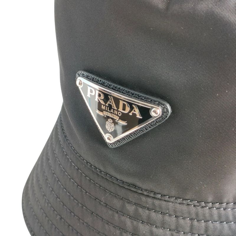 Prada 2022 Triangle Logo Renylon Bucket Hat 1hc137 Size S Black Ladies Used