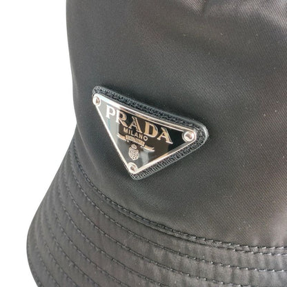 Prada 2022 Triangle Logo Renylon Bucket Hat 1hc137 Size S Black Ladies Used