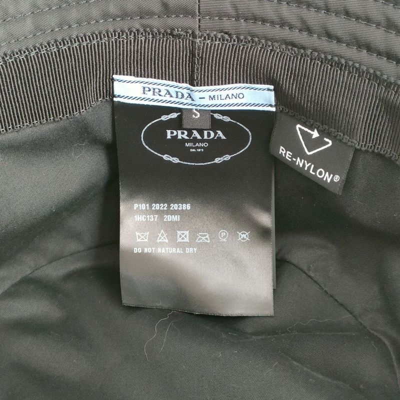 Prada 2022 Triangle Logo Renylon Bucket Hat 1hc137 Size S Black Ladies Used