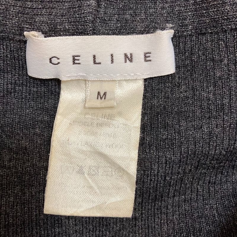 Celine V Neck Rib Knit Cut And Sew M Size Gray Ladies Used