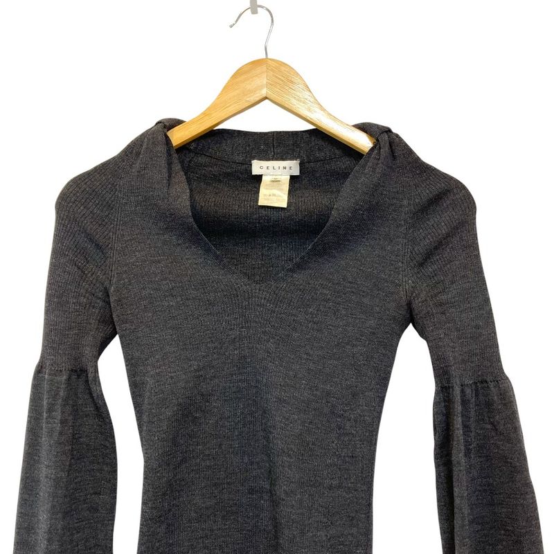Celine V Neck Rib Knit Cut And Sew M Size Gray Ladies Used