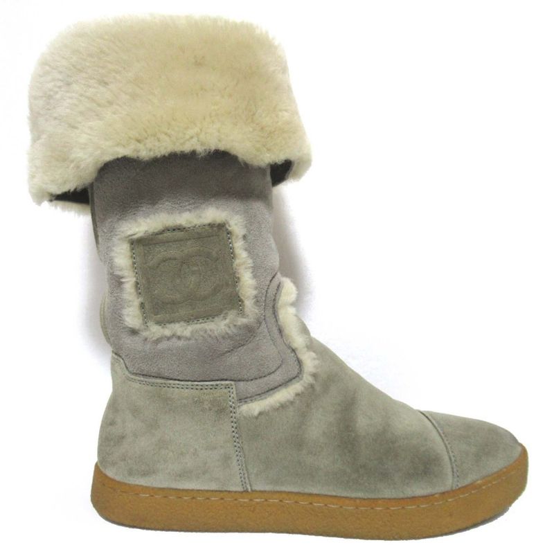 Chanel Sports Coco Mark Shearling Boots Size 36 23cm (9.06in) Equivalent Gray