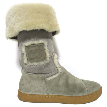 Chanel Sports Coco Mark Shearling Boots Size 36 23cm (9.06in) Equivalent Gray