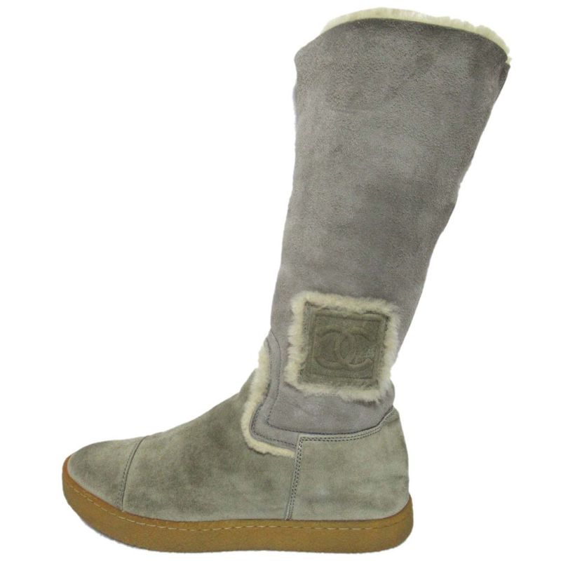 Chanel Sports Coco Mark Shearling Boots Size 36 23cm (9.06in) Equivalent Gray