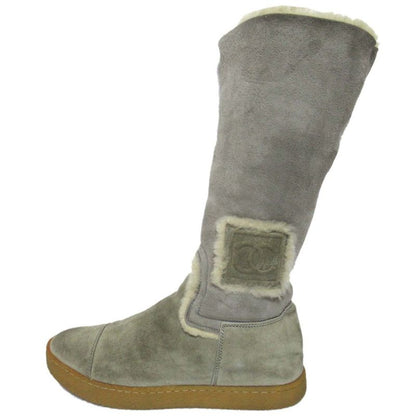 Chanel Sports Coco Mark Shearling Boots Size 36 23cm (9.06in) Equivalent Gray