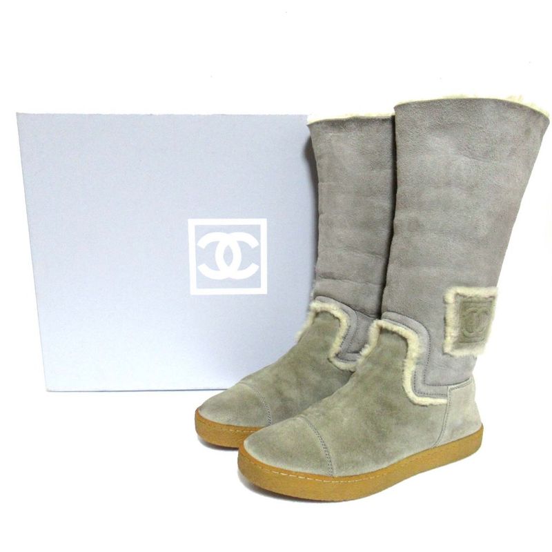 Chanel Sports Coco Mark Shearling Boots Size 36 23cm (9.06in) Equivalent Gray