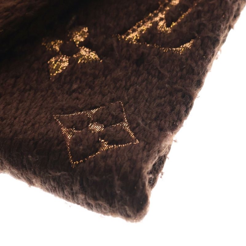 Louis Vuitton Echarpe Logomania Shine Wool Silk Fringe Scarf Brown M71383 Is0262