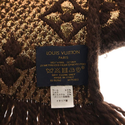 Louis Vuitton Echarpe Logomania Shine Wool Silk Fringe Scarf Brown M71383 Is0262