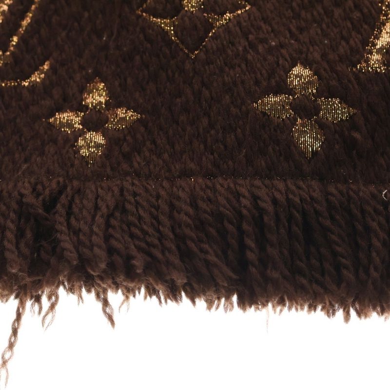 Louis Vuitton Echarpe Logomania Shine Wool Silk Fringe Scarf Brown M71383 Is0262