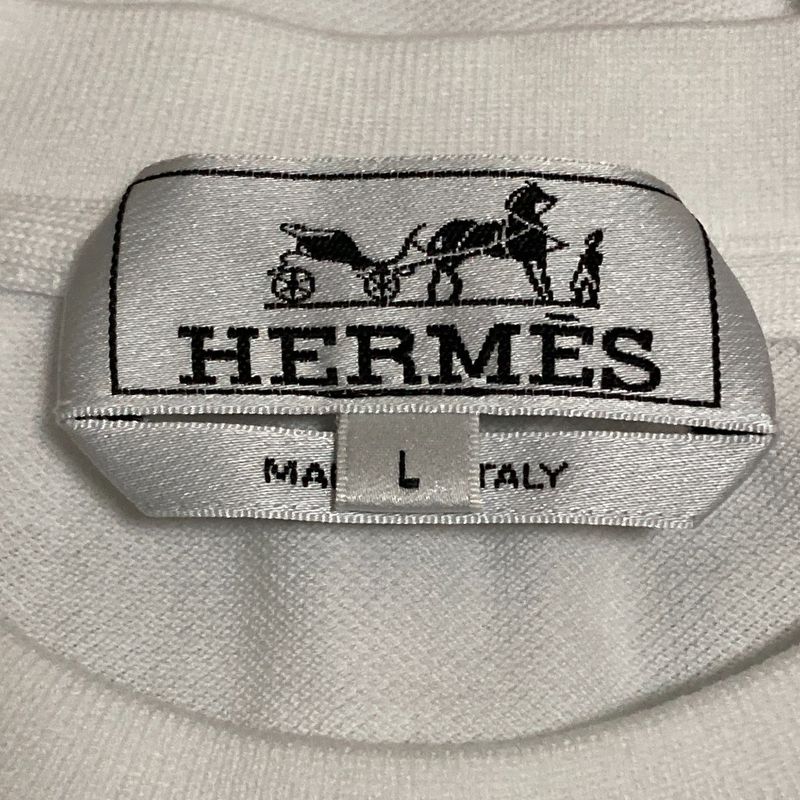 Hermes Pique Chest Pocket Embroidery T-shirt L Size White Men's Used